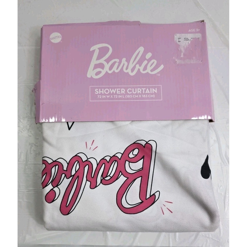 NWT  Barbie With Stars & hearts White Fabric Shower Curtain 72 X 72